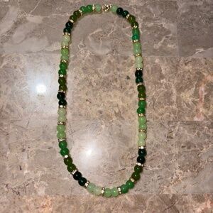 NWOT Green Trendy Necklace With Glass Beads & Gold  Rhinestones Spacers